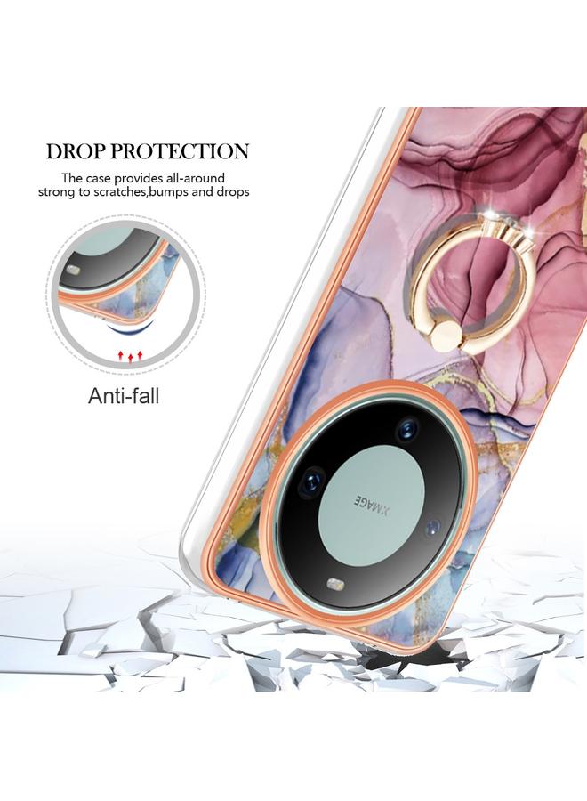 زبون جراب لهاتف Huawei Mate 60 Pro، جراب هاتف IMD مزدوج الجوانب مطلي بالرخام مع حلقة - Image 4