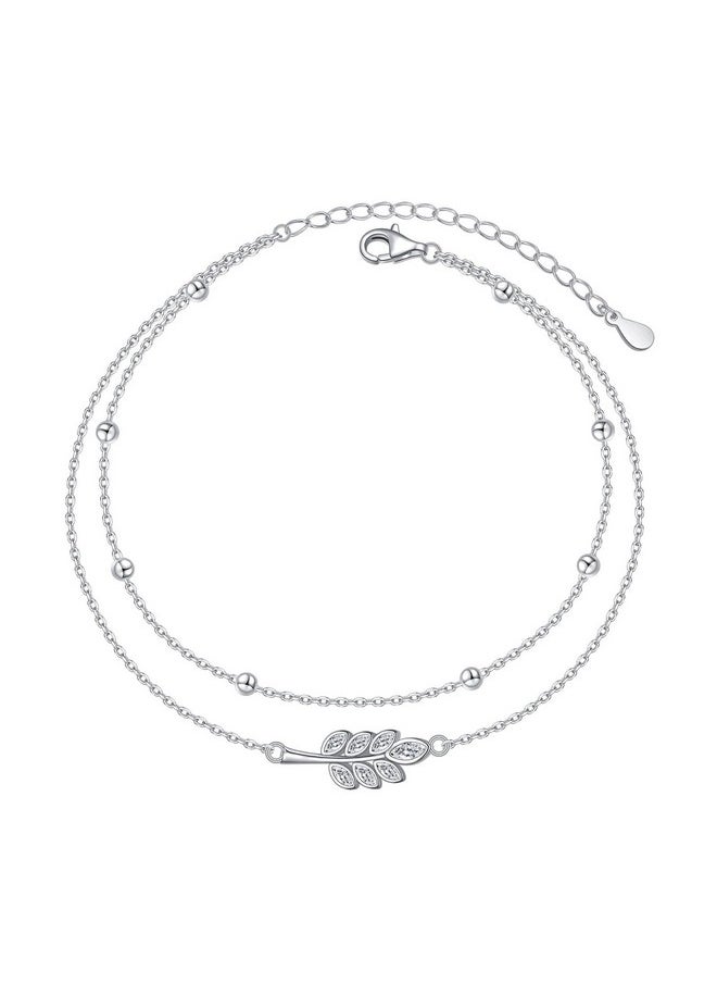 DAOCHONG Leaf Anklet For Women S925 Sterling Silver Adjustable Foot Multilayer Layered Plus Ankle Bracelet Beach Jewelry  - Image 1
