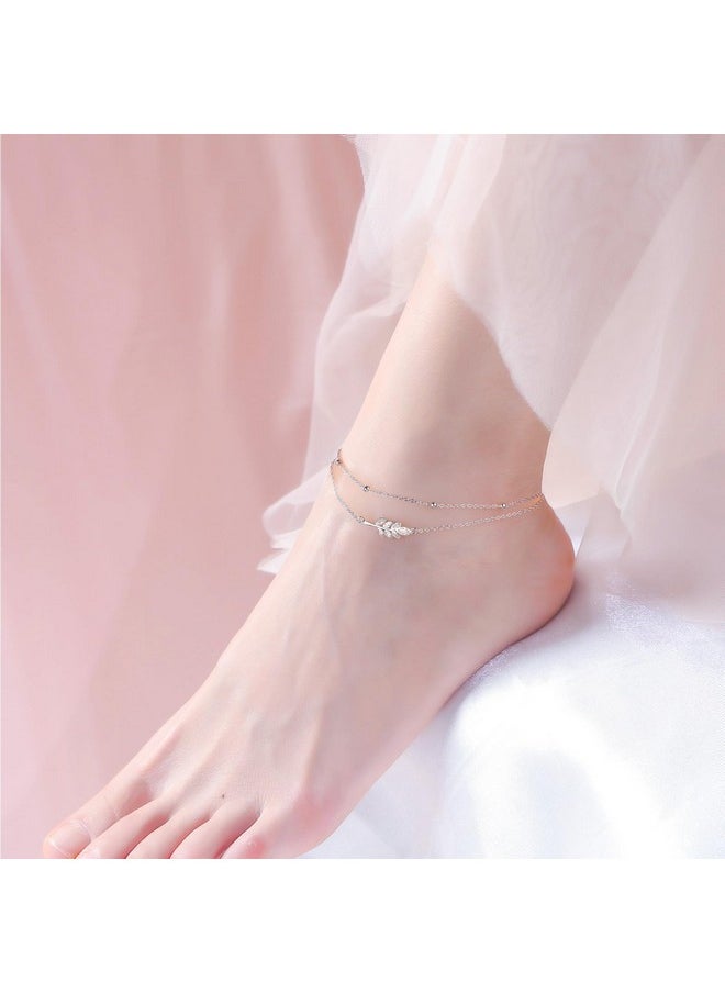DAOCHONG Leaf Anklet For Women S925 Sterling Silver Adjustable Foot Multilayer Layered Plus Ankle Bracelet Beach Jewelry  - Image 2
