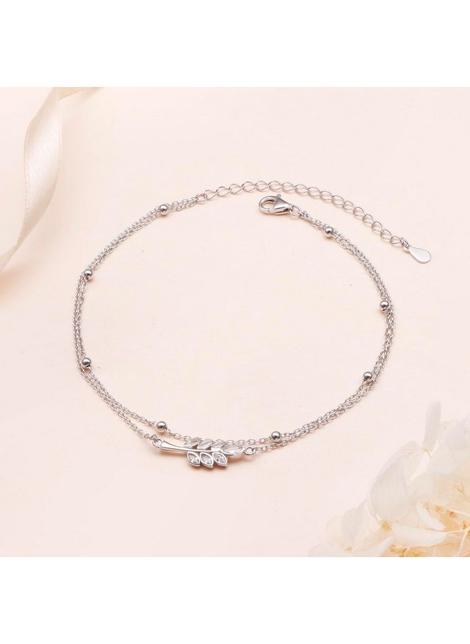 DAOCHONG Leaf Anklet For Women S925 Sterling Silver Adjustable Foot Multilayer Layered Plus Ankle Bracelet Beach Jewelry  - Image 4