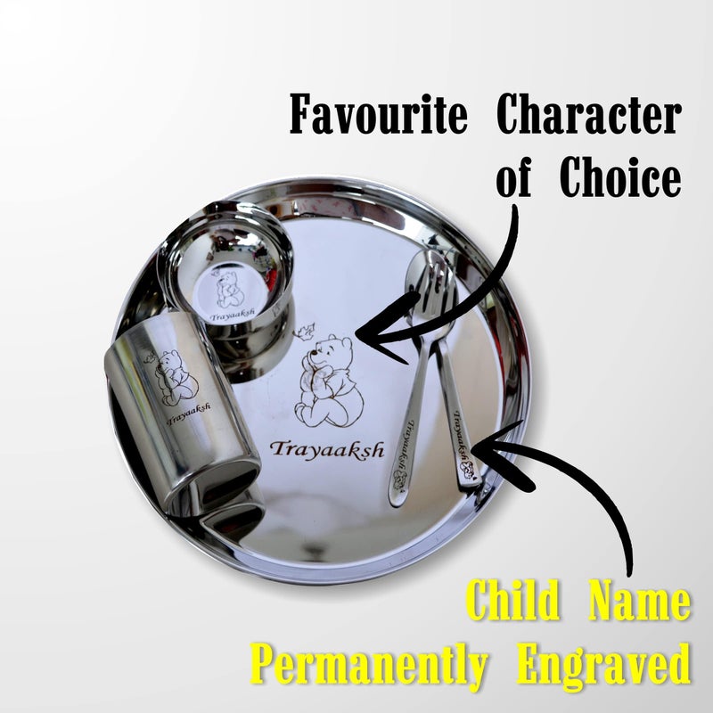 Savri Personalized Stainless Steel Meal Set with Your Kid's Name & Favorite Character Engraved Along with The Name Engraved Rakhi. Best Gifting Choice for Kids, Brother, Sister on rakshabandhan. - Image 3
