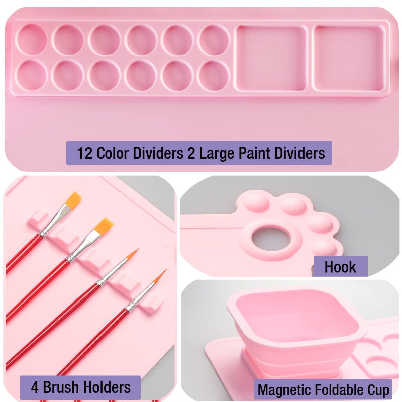 Lymoc Silicone Painting Mat,Painting Stations Kit [1x Apron,1 Pair Oversleeve,20 Pieces Brushes] Craft Silicone Mats 21"X17" with Detachable Cup for Kids Gift,Paint, Clay, DIY Projects - Image 2