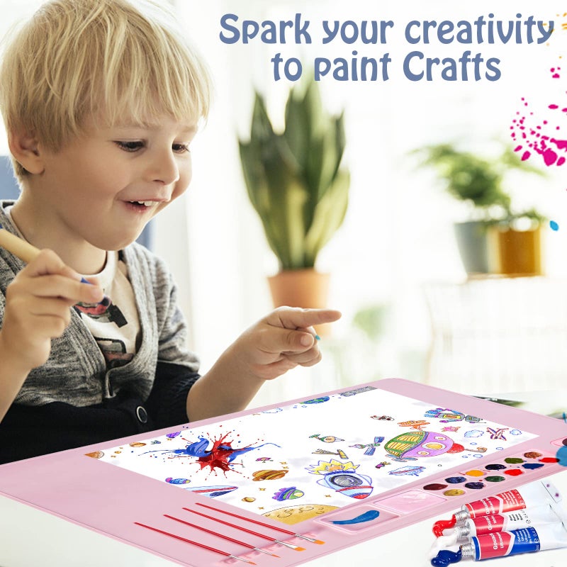 Lymoc Silicone Painting Mat,Painting Stations Kit [1x Apron,1 Pair Oversleeve,20 Pieces Brushes] Craft Silicone Mats 21"X17" with Detachable Cup for Kids Gift,Paint, Clay, DIY Projects - Image 5
