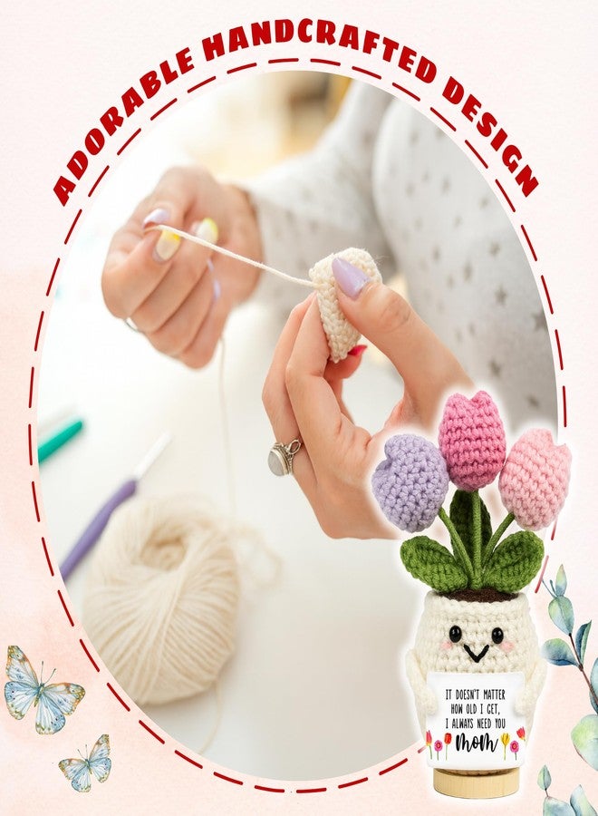 Lucagift Gifts for Mom from Daughter Son - Cute Mothers Day, Birthday Gifts for Moms, Mother, Mama - 5.51'' x 4.13'' Mother's Day Knitted Positive Tulip Flowers Mom Crochet Doll - Image 4