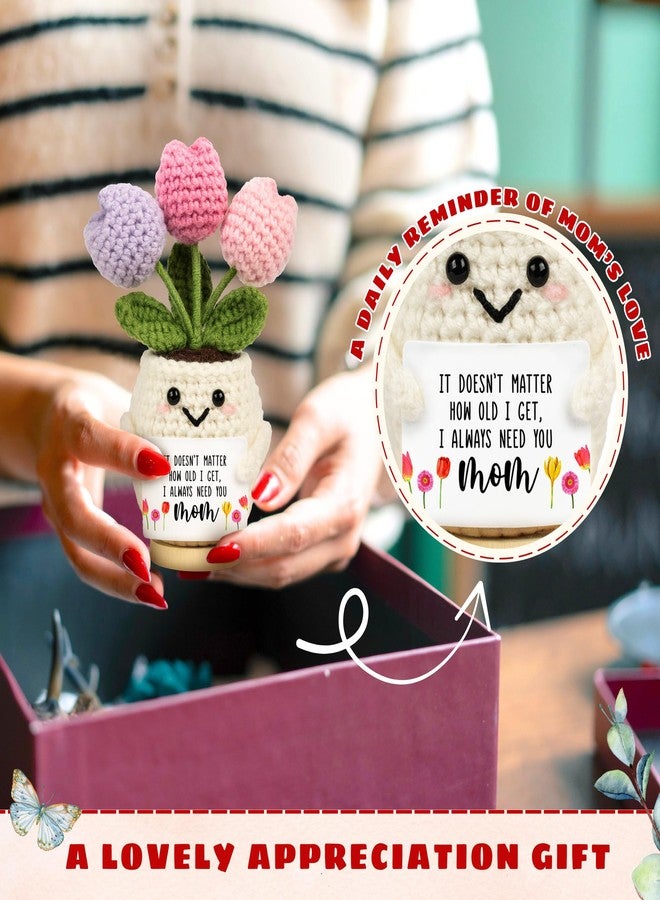 Lucagift Gifts for Mom from Daughter Son - Cute Mothers Day, Birthday Gifts for Moms, Mother, Mama - 5.51'' x 4.13'' Mother's Day Knitted Positive Tulip Flowers Mom Crochet Doll - Image 5