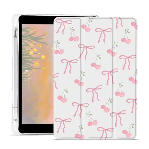 JOYLAND Cute Cherry Bowknot Case for iPad A16 11th Generation 2025 11iPad 10th Generation 2022 109 with Pencil Holder Aesthetic Bow Preppy Girly Cover Auto WakeSleep Foldable Shockproof Case - Image 1