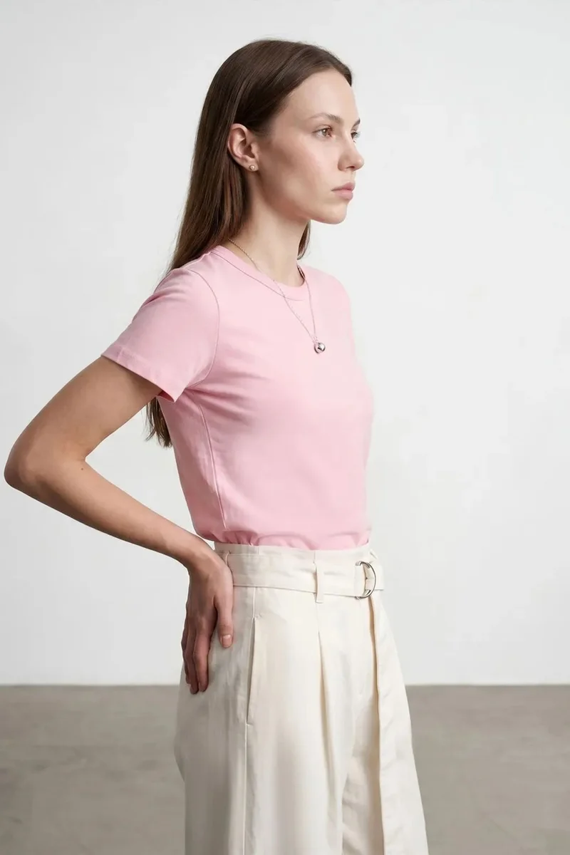 Dilvin Powder Pink DILVIN Women's Solid Crew Neck T-Shirt for Women | Best Price UAE