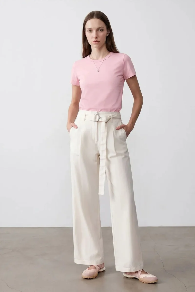 Dilvin Powder Pink DILVIN Women's Solid Crew Neck T-Shirt for Women | Best Price UAE