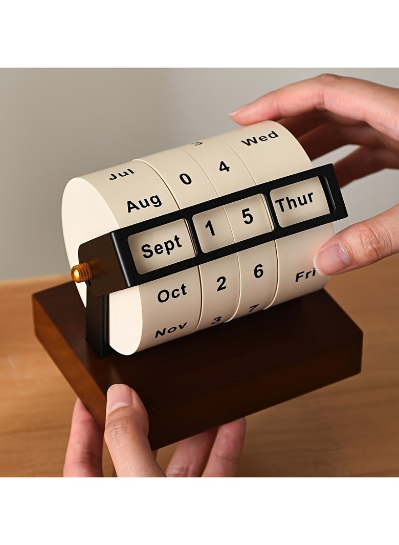 Wooden Perpetual Calendar, Vintage Desktop Flip Countdown Reminder, Mini Rotating Desk Calendar, Retro Wooden Block Date Display for Home and Office Decor - Image 2