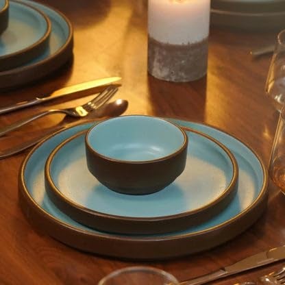 BLACKCARROT Ceramic Bowl Set of 6 | Microwave & Dishwasher Safe | Pattern : Brown & Blue | Ideal for Snacks, Soup, Rice, Dal, Curries, Sabji - Image 3