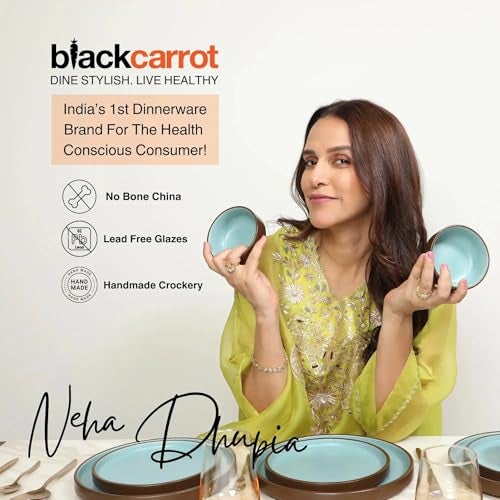 BLACKCARROT Ceramic Bowl Set of 6 | Microwave & Dishwasher Safe | Pattern : Brown & Blue | Ideal for Snacks, Soup, Rice, Dal, Curries, Sabji - Image 4