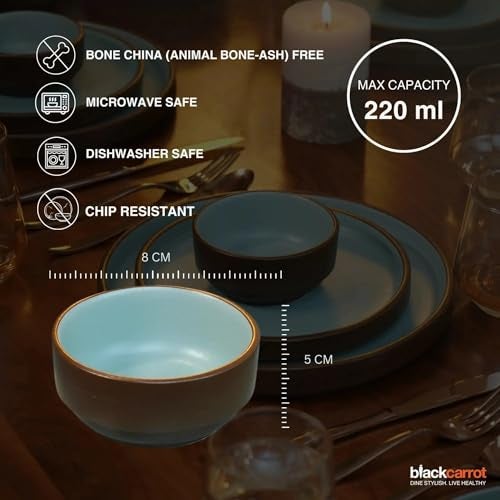 BLACKCARROT Ceramic Bowl Set of 6 | Microwave & Dishwasher Safe | Pattern : Brown & Blue | Ideal for Snacks, Soup, Rice, Dal, Curries, Sabji - Image 5