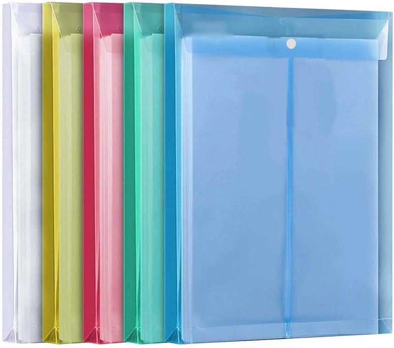Shuban 12Pcs Document File Bag, FS Size Transparent Envelope Holder Storage Case, Snap Button Organizer, Clear Plastic Bag (Mix Color) - Image 1