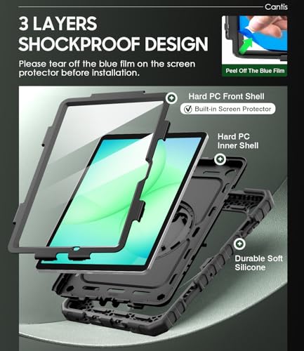 Cantis Case for Samsung Galaxy Tab A11 Plus 11 Inch 2026 (SM-X230/X236/X238), Shockproof Case for Tab A11+ with Screen Protector/Rotating Stand/Pen Holder/Shoulder Strap, Black - Image 3