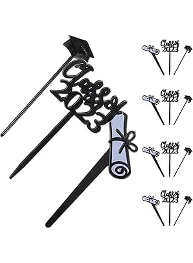 Graduation Cupcake Toppers 30pcs Black Plastic Cake Decorations For Party - Image 1