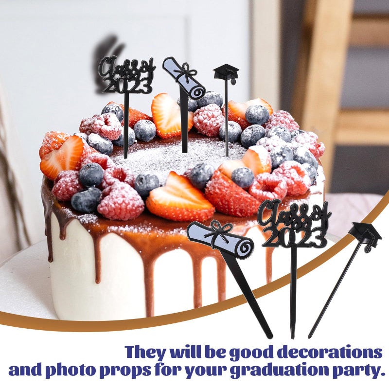 Graduation Cupcake Toppers 30pcs Black Plastic Cake Decorations For Party - Image 4
