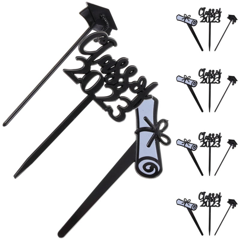 Graduation Cupcake Toppers 30pcs Black Plastic Cake Decorations For Party - Image 2