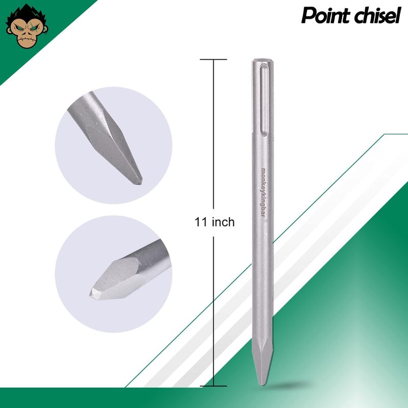 Monkey King Bar MonkeyKingBar -Sds Max Bits 12INCH -Sds Max Chisel Bit- 3pcs Rotary Hammer Drill Chisel Bits Set for Drilling -Point/Flat/Scaling - Image 2