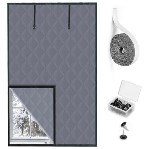Precizex Winter Window Insulation 3 Layer 24" x 36" Thermal Insulated Window Cover Oxford Blanket with Fastener Gray Window Cover for Winter Keeping Warm Ideal Insulation Kit for Winter Window Protection - Image 1