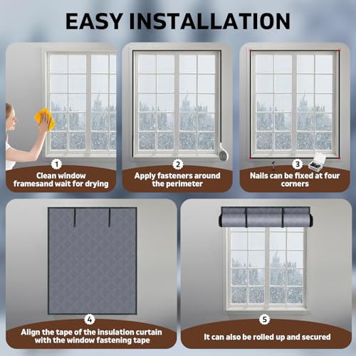 Precizex Winter Window Insulation 3 Layer 24" x 36" Thermal Insulated Window Cover Oxford Blanket with Fastener Gray Window Cover for Winter Keeping Warm Ideal Insulation Kit for Winter Window Protection - Image 5