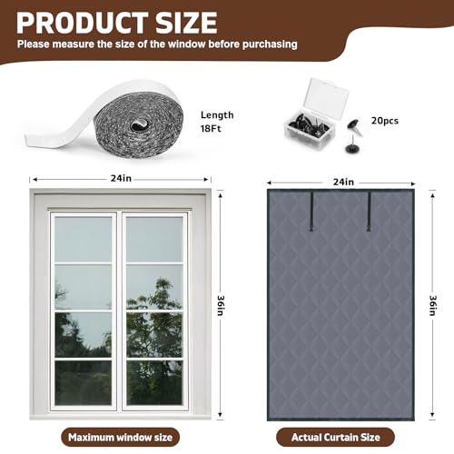 Precizex Winter Window Insulation 3 Layer 24" x 36" Thermal Insulated Window Cover Oxford Blanket with Fastener Gray Window Cover for Winter Keeping Warm Ideal Insulation Kit for Winter Window Protection - Image 2