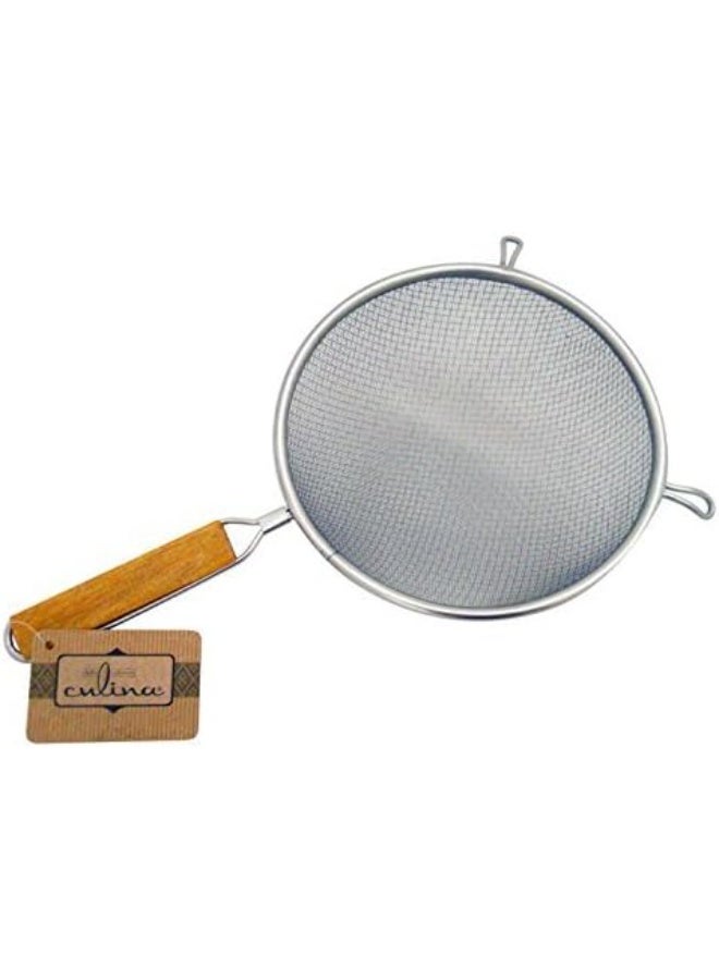 Culina 8" Double Mesh Strainer, Stainless Steel, Wooden Handle