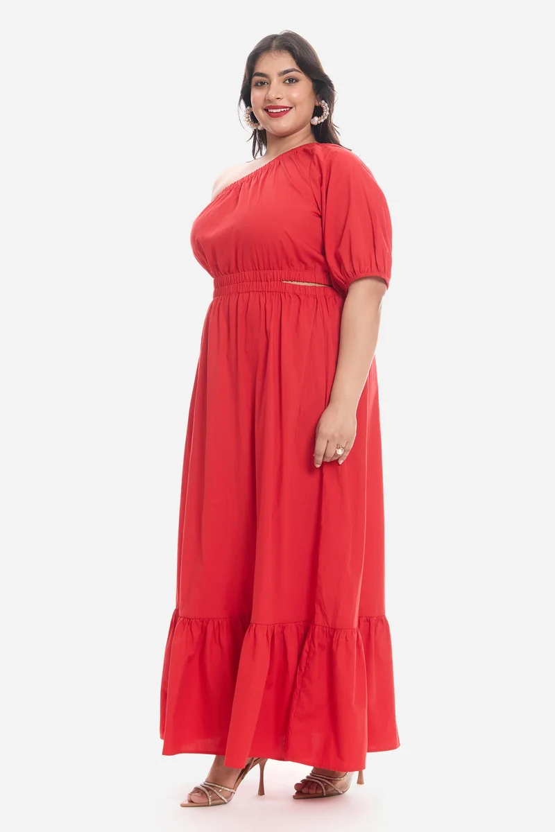 Virgio  Solid Cotton One Shoulder Maxi Plus Size Dress for Women for Women | Best Price UAE