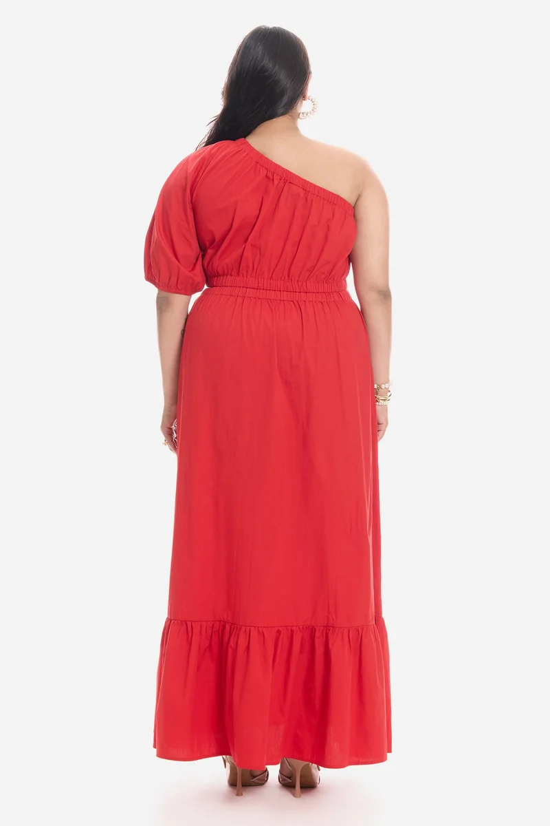 Virgio  Solid Cotton One Shoulder Maxi Plus Size Dress for Women for Women | Best Price UAE