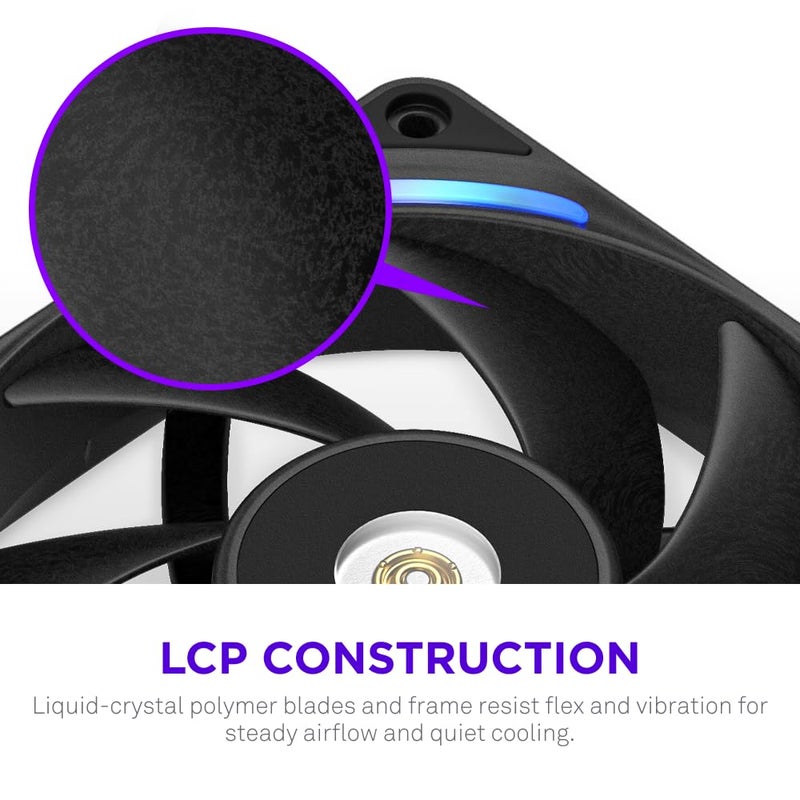 NZXT F360X Performance Single-Frame Fan - 3X 120mm PWM RGB PC Case Fans - Max Airflow & Static Pressure - Low Noise - LCP Frame & Blades - Magnetic Fluid Dynamic Bearing - 30mm Thick - Black - Image 2