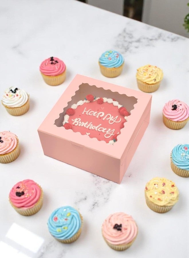 تصميم زينس صندوق كيك (أبيض أو وردي) 10 × 10 × 5 (5 مجموعات) مع نافذة و5 مجموعات من ألواح الكيك المستديرة 10 بوصات (أبيض أو وردي)، كيك 10 بوصات  - Image 2