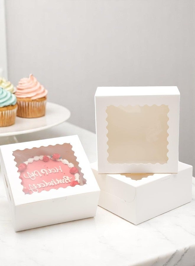 تصميم زينس صندوق كيك (أبيض أو وردي) 10 × 10 × 5 (5 مجموعات) مع نافذة و5 مجموعات من ألواح الكيك المستديرة 10 بوصات (أبيض أو وردي)، كيك 10 بوصات  - Image 5