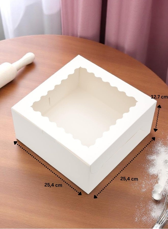 تصميم زينس صندوق كيك (أبيض أو وردي) 10 × 10 × 5 (5 مجموعات) مع نافذة و5 مجموعات من ألواح الكيك المستديرة 10 بوصات (أبيض أو وردي)، كيك 10 بوصات  - Image 3