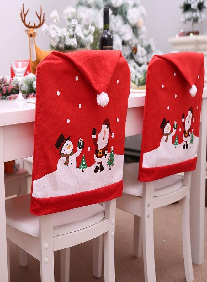 MSQ 4PCS Christmas Chair Covers, Santa Claus & Snowman Red Hat Xmas Chair Back Covers Dining Chair Slipcovers for Xmas Festive Home Dinner Table Chairs Decoration Kitchen Party Decor - Image 1