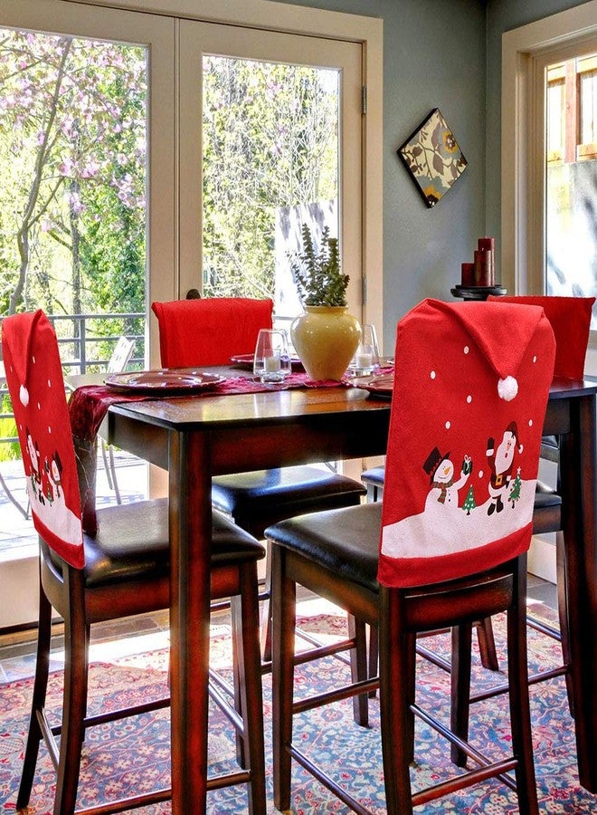 MSQ 4PCS Christmas Chair Covers, Santa Claus & Snowman Red Hat Xmas Chair Back Covers Dining Chair Slipcovers for Xmas Festive Home Dinner Table Chairs Decoration Kitchen Party Decor - Image 2