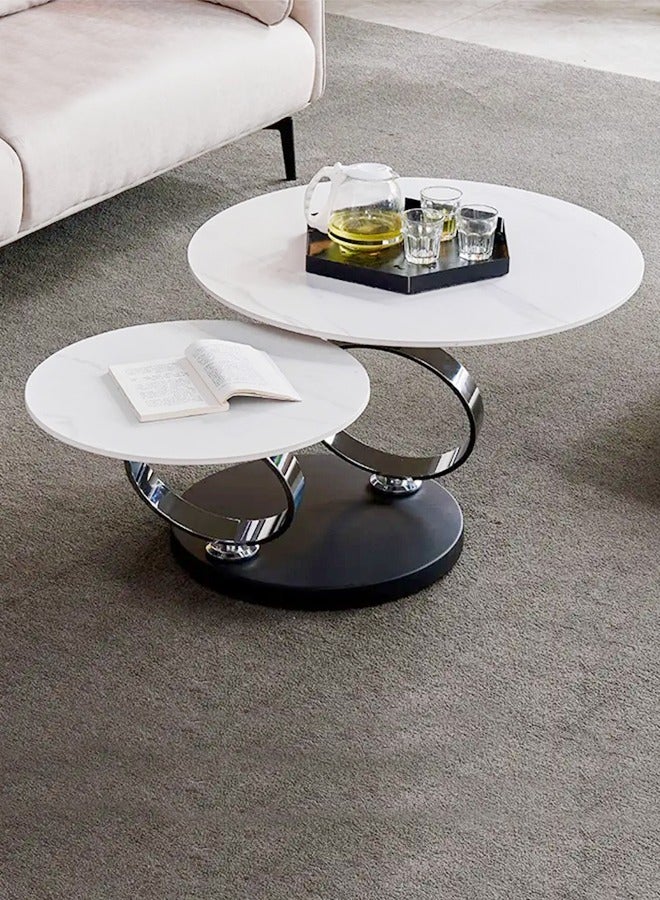 fashionhome 1-Piece Multipurpose Rotatable Shelves Coffee Table Strong Ring Shape Base Metal Side Table Adjustable Position Center Table Serving Table for Living Room 135x43 cm (Fully Assembled) - Image 5