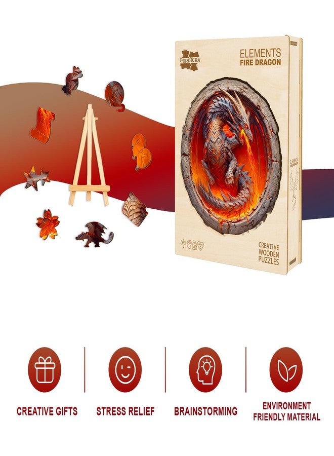 Purdicra Wooden Jigsaw Puzzles, Elements Fire Dragon Wooden Puzzles for Adults with Unique Shape, Adult Jigsaw Puzzle, Birthday Gifts for Adults, 11.4"x11.4"-200pcs - Image 4