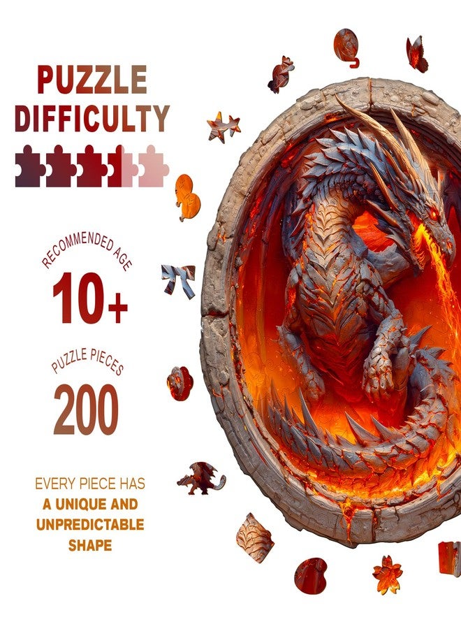 Purdicra Wooden Jigsaw Puzzles, Elements Fire Dragon Wooden Puzzles for Adults with Unique Shape, Adult Jigsaw Puzzle, Birthday Gifts for Adults, 11.4"x11.4"-200pcs - Image 2