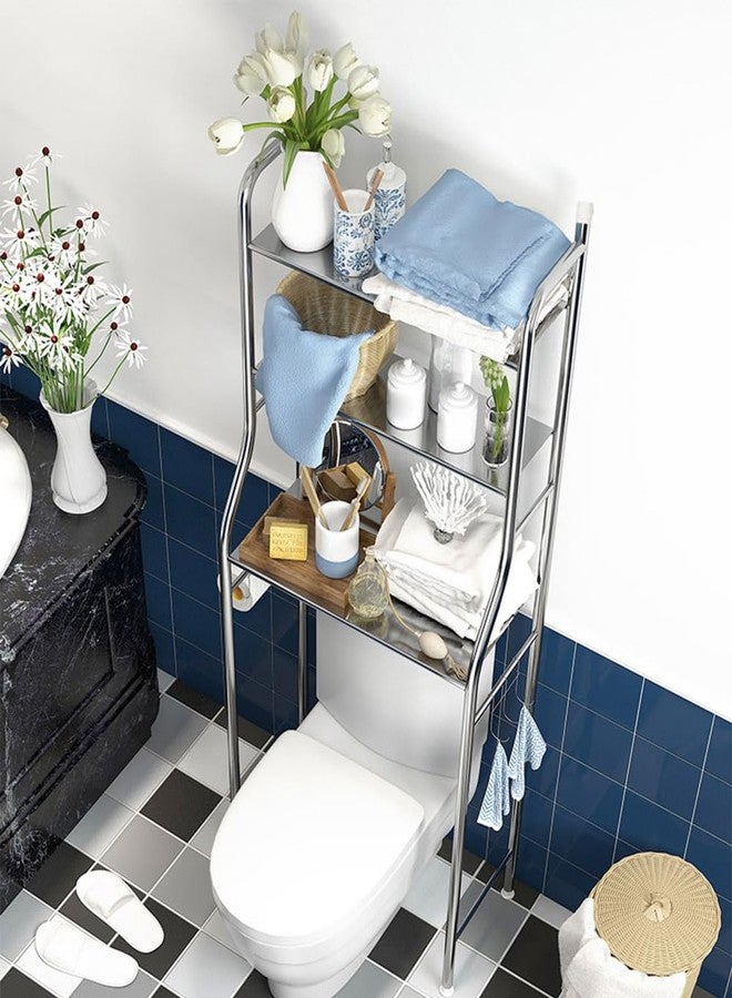 Curtainboro Over The Toilet Storage, 3-Tier Over Toilet Organizer Shelf, Space Saver Metal Bathroom Shelves with Paper Holder and Hooks, Bathroom Stand Organizer Space Saver - Image 3