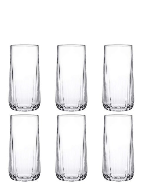 Set of 6 clear glass cups for juice and water, multi-purpose, capacity 375 ml