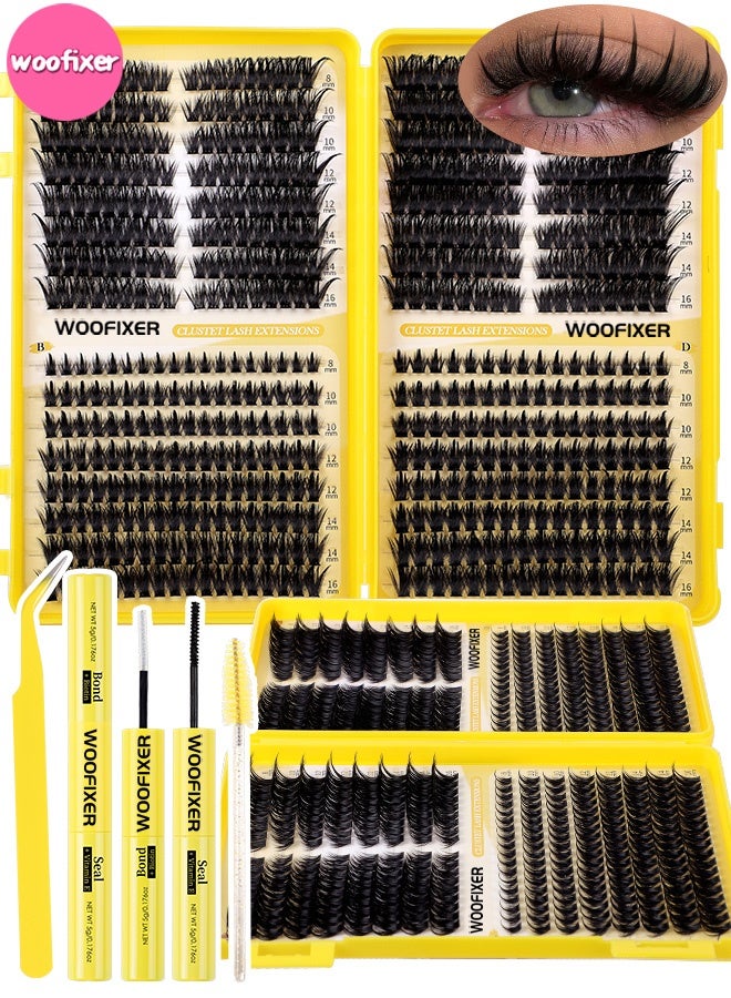 Woofixer 544 Pcs Lash Clusters, Lash Adhesive Glue & Lash Tweezer Set Eyelash Extensions Wispy False Eyelashes Lash Clusters DIY Eyelash Extensions Individual False Eyelashes for Women D-Curl Perfection for Your Eyes! - Image 1