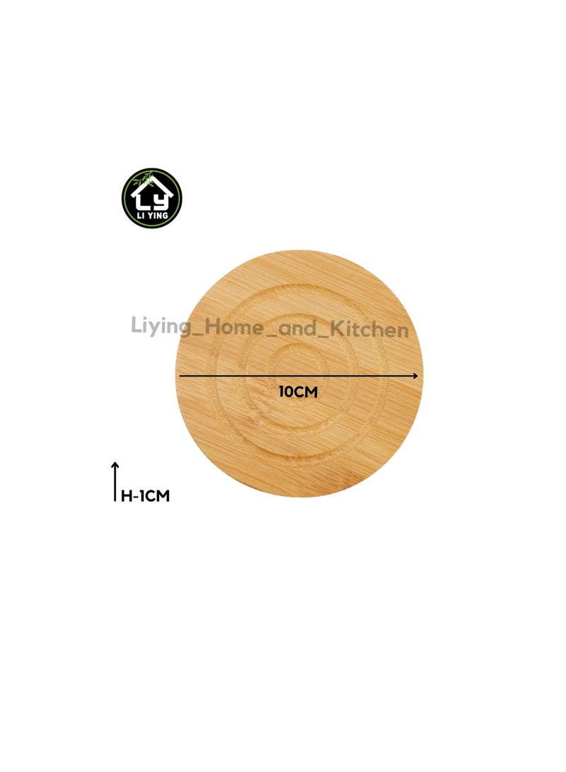 Liying 6Pcs Bamboo Wood 10*10cm Coasters with Holder for Coffee Table, Hot Drinks, Beverages, Planters Table top and Housewarming  - Image 2