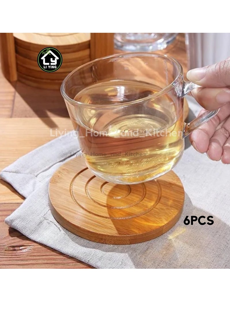 Liying 6Pcs Bamboo Wood 10*10cm Coasters with Holder for Coffee Table, Hot Drinks, Beverages, Planters Table top and Housewarming  - Image 5