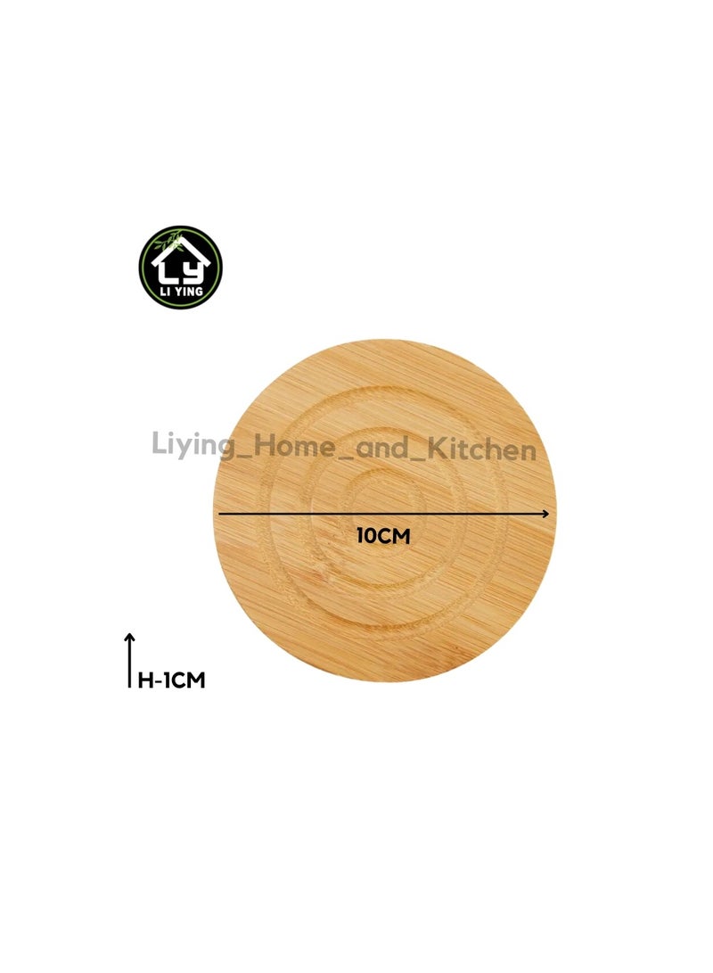 Liying 6Pcs Bamboo Wood 10*10cm Coasters with Holder for Coffee Table, Hot Drinks, Beverages, Planters Table top and Housewarming  - Image 3