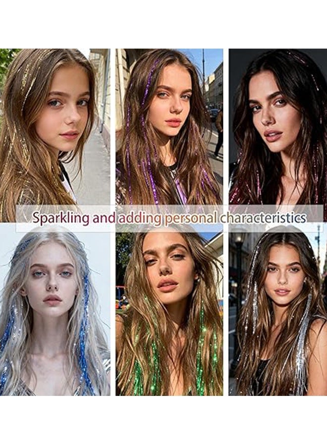 Happy D 12 Pieces Multicolor Sparkling Shiny Hair Tinsel 35.4 Inches Tinsel Hair Extensions Shiny Hair Accessories Sparkling Fairy Glitter Hair Extension for Women Girls Kids Festival Looks Party Costumes , Christmas Halloween School Events Daily Styling - Image 3