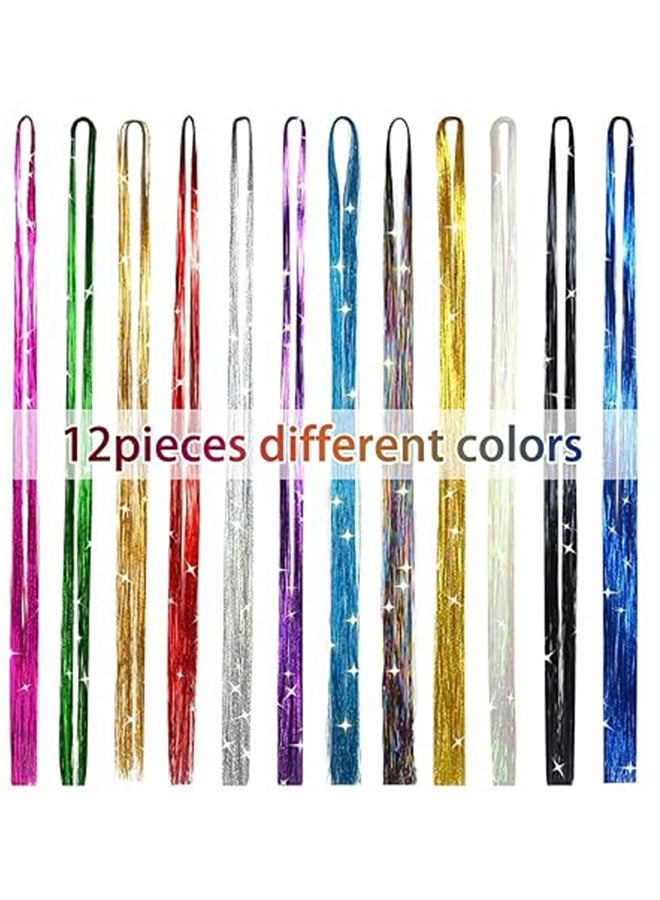Happy D 12 Pieces Multicolor Sparkling Shiny Hair Tinsel 35.4 Inches Tinsel Hair Extensions Shiny Hair Accessories Sparkling Fairy Glitter Hair Extension for Women Girls Kids Festival Looks Party Costumes , Christmas Halloween School Events Daily Styling - Image 4