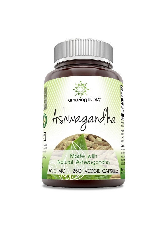 Amazing India Natural Ashwagandha | 500 Mg Per Serving | Veggie Capsules | Non-GMO | Gluten Free | Made in USA (250) - Image 1