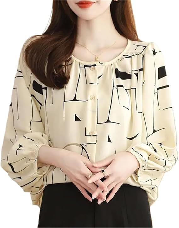 TOPLOT Women's Shirt Top | Elegant Floral and Artistic Prints for a Stylish Look | Long Puffed Sleeves for a Trendy Touch | Stylish Available in Pack of 2 (5233_2XL_Cream) - Image 1
