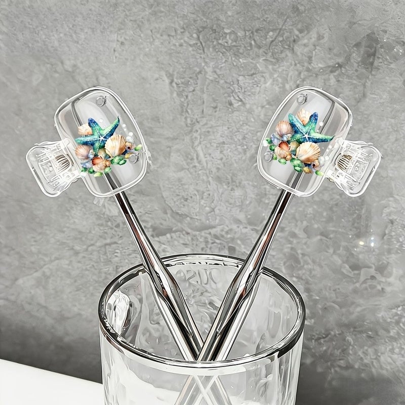 2Pcs Portable Toothbrush Case Breathable Watercolor Starfish Print Easy Clean Travel Storage - Image 1