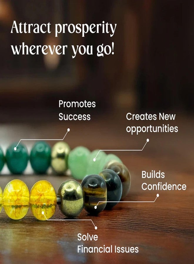 Senroar Dhan Yog Bracelet | Attract Wealth & Boost Confidence | Citrine, Green Aventruine, Jade, Pyrite Stone | Certificate of Authenticity | Astrology Healing Crystal Bracelet for Man & Women - Image 2
