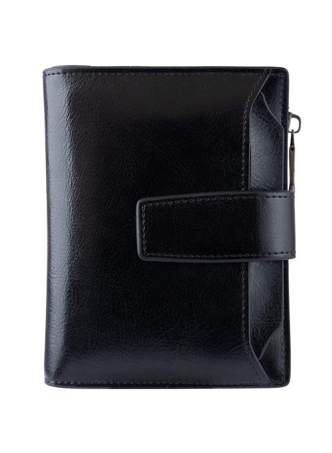 Bveyzi Women'S Small Leather Rfid Blocking Bifold Zipper Pocket Wallet Ladies Credit Card Slots Purse With Id Window(Black) - Image 1